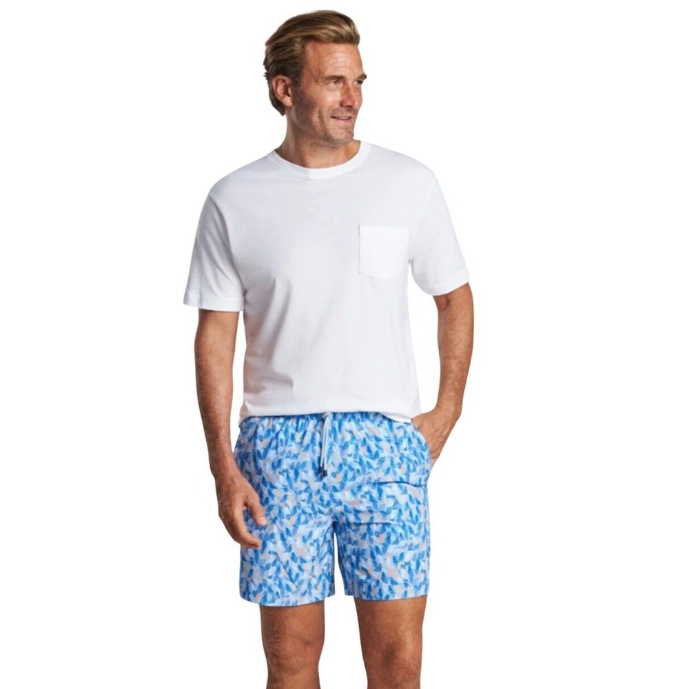 Peter Millar Swim Trunks Mens S Blue Tropical Bird Print Performance Shorts